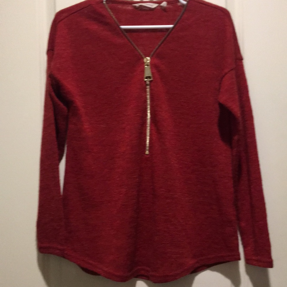 Soft Surroundings womens 1/2 Zip V-neck sweater top long sleeves size XS red